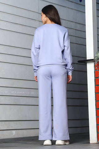 ONE SKY Women's Embroidered & Floral Round Neck Tracksuit | Cotton Blend Long Sleeve Top & Mid-Rise Pleated Slip-On Pants | 4 Pockets