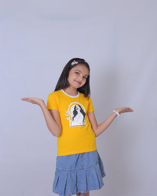 Girls Yellow Round Neck T-Shirt