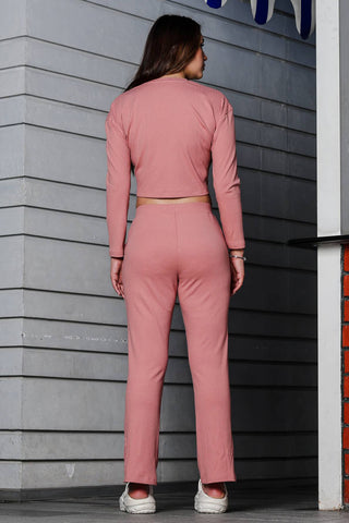 WOMEN ROUND NECK BROWN FULL SLV  CO-ORD SET