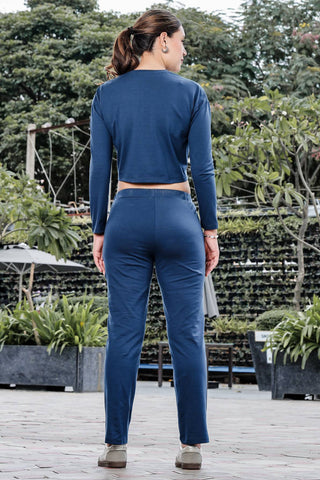 WOMEN ROUND NECK NAVY BLUE FULL SLV  CO-ORD SET