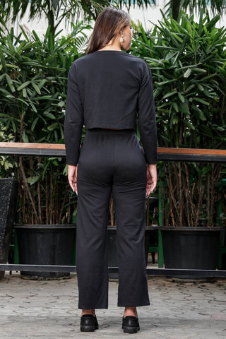 WOMEN ROUND NECK BLACK FULL SLV  CO-ORD SET