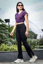 Womens V Neck Crop Top With Designer Sleeves