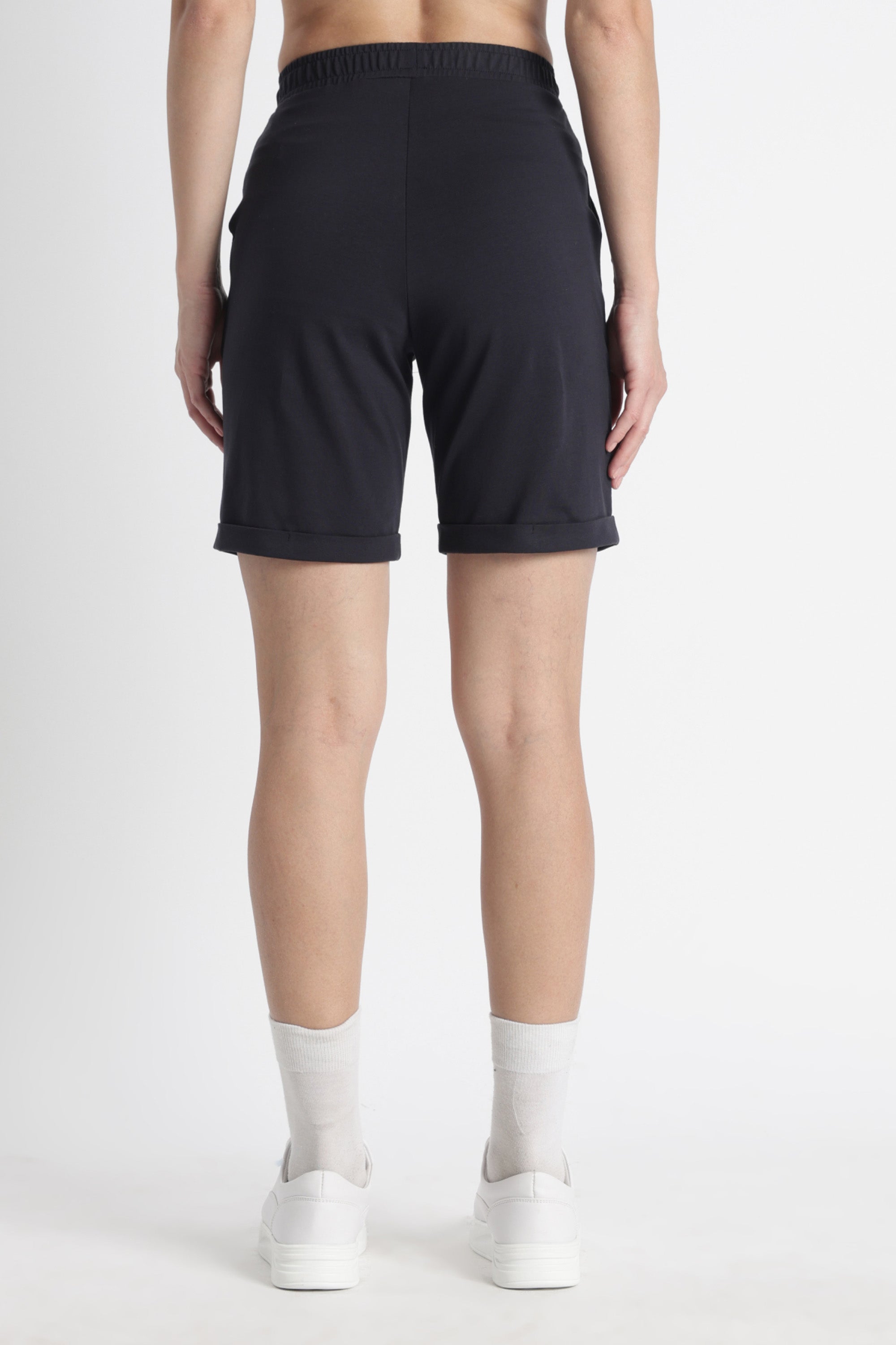 ONE SKY Women’s Cotton Spandex Bermuda Shorts | Mid Rise Casual Slip-On Shorts | 2 Pockets | Solid Color | Machine Wash