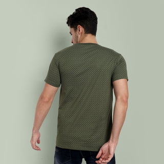 Men Military Olive Round Neck T-Shirt