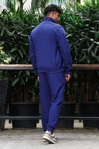 Men’s Solid Tracksuit Set | Cotton Blend Mock Collar Zip-Up Jacket & Slip-On Joggers | Mid-Rise Flat Front | 4 Pockets | Long Sleeves | Casual Athleisure Sportswear