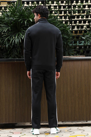 Men's Striped Tracksuit Set | Cotton Blend Activewear with Mock Collar | Zipper Top & Drawstring Bottom | 4 Pockets | Mid-Rise Flat Front Joggers | Casual Gym Sportswear