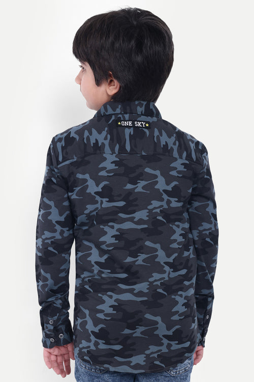 Boys' 100% Cotton Camouflage Printed Shirt with Front Pocket