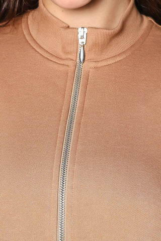 ONE SKY Women's Front Open Tracksuit | Cotton Blend Solid Co-ord Set | Zipper Jacket & Slip-On Pants with 4 Pockets