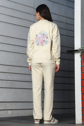 ONE SKY Women's Floral Printed Tracksuit | Cotton Blend Co-ord Set with Zipper Stand Collar Top & Drawstring Pants | 4 Pockets