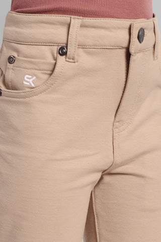 Girls Cotton Slim Fit Chinos Beige