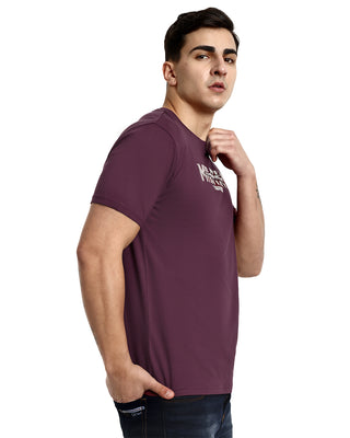 Men Dark Burgundy Printed Round Neck T-Shirt