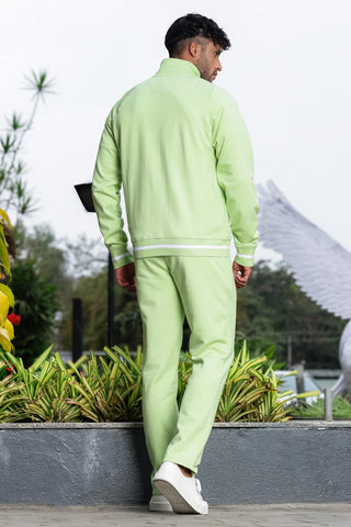 Men's Solid Tracksuit Set | Cotton Blend Mock Collar Zip-Up Jacket & Drawstring Joggers | Mid-Rise Fit | 4 Pockets | Long Sleeves | Casual Athleisure Sportswear