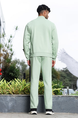 Men’s Typography Printed Tracksuit Set | Stand Collar Zip-Up Jacket & Slip-On Joggers | Cotton Blend | Mid-Rise Flat Front | 4 Pockets | Long Sleeves | Casual Athleisure