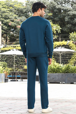 Men’s Solid Tracksuit Set | Round Neck Long Sleeve Top & Slip-On Joggers | Cotton Blend | Mid-Rise Flat Front | 5 Pockets | Casual Athleisure Wear