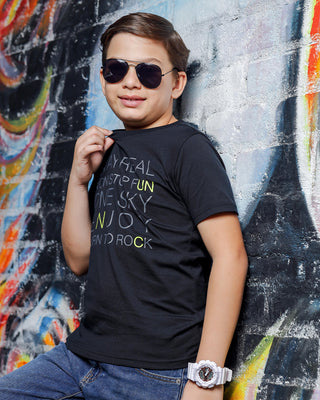 T Shirt for Boys, Versatile Kids Wear, Breathable Cotton Boys Clothing, Round Neck, Half Sleeve, Junior Printed Tshirt Black