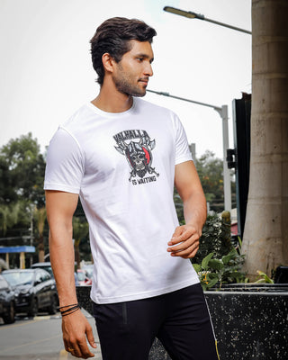 Mens Printed Round Neck White T-Shirt