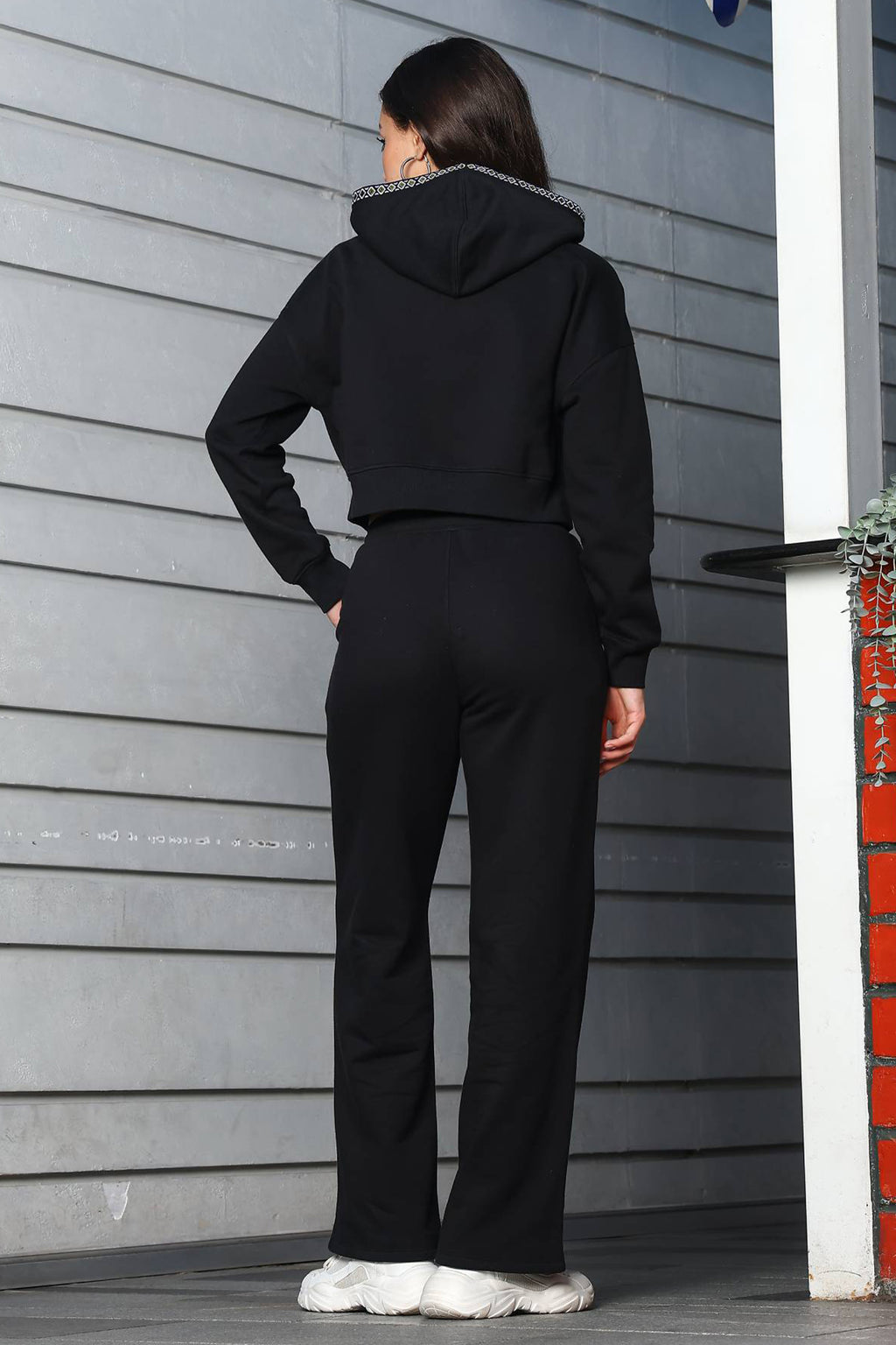 ONE SKY Women's Front Open Crop Tracksuit | Cotton Blend Co-ord Set with Hooded Zipper Top & Drawstring Pants | 4 Pockets