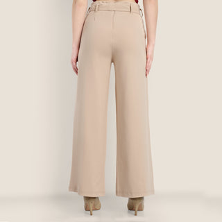 Women Beige Cotton Blend Trousers