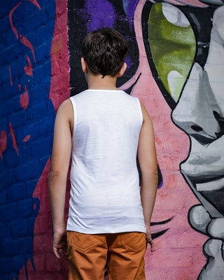 Boys Printed White Vest - Tank Top