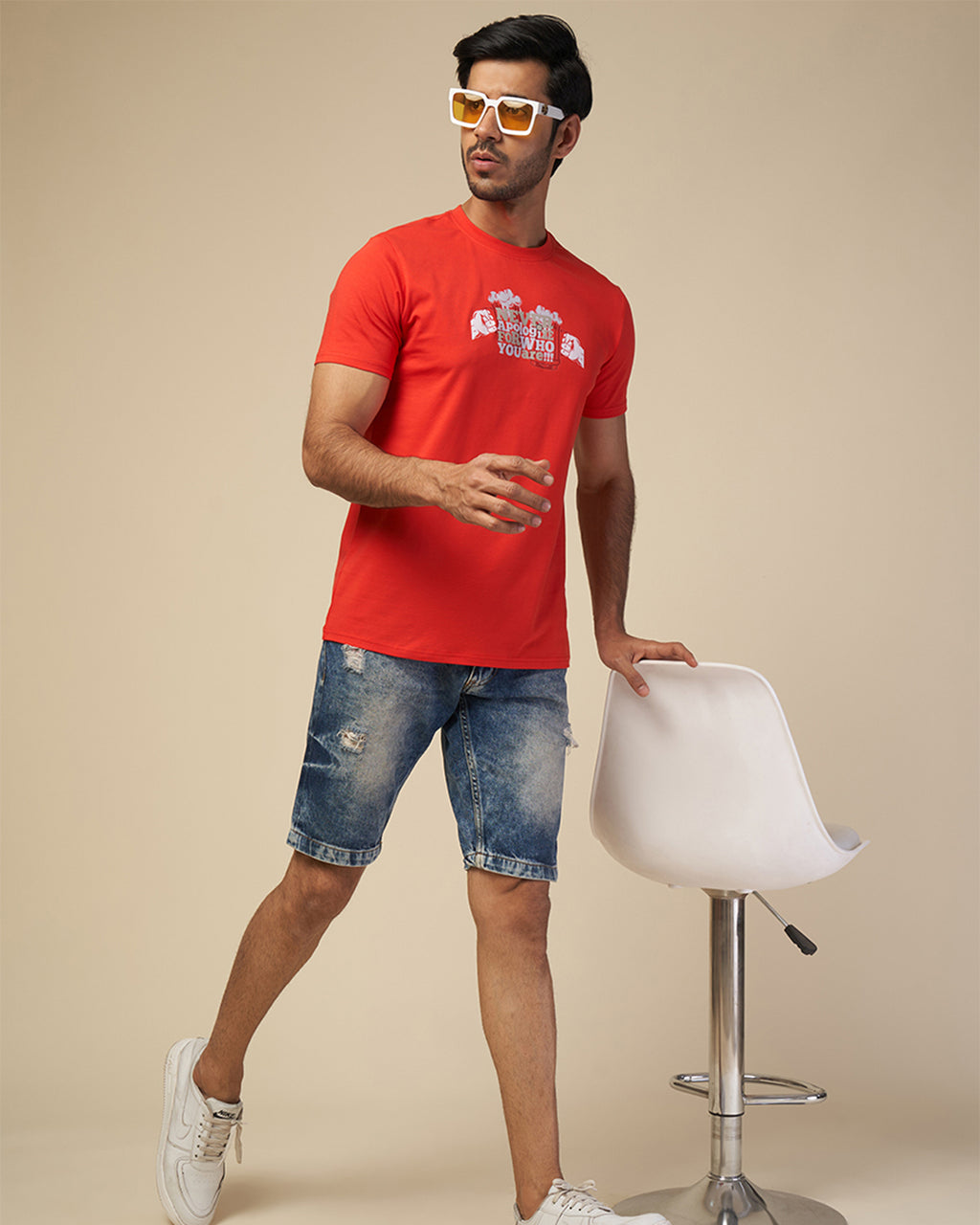 MENS PRINTED BRICK RED ROUND NECK TSHIRT