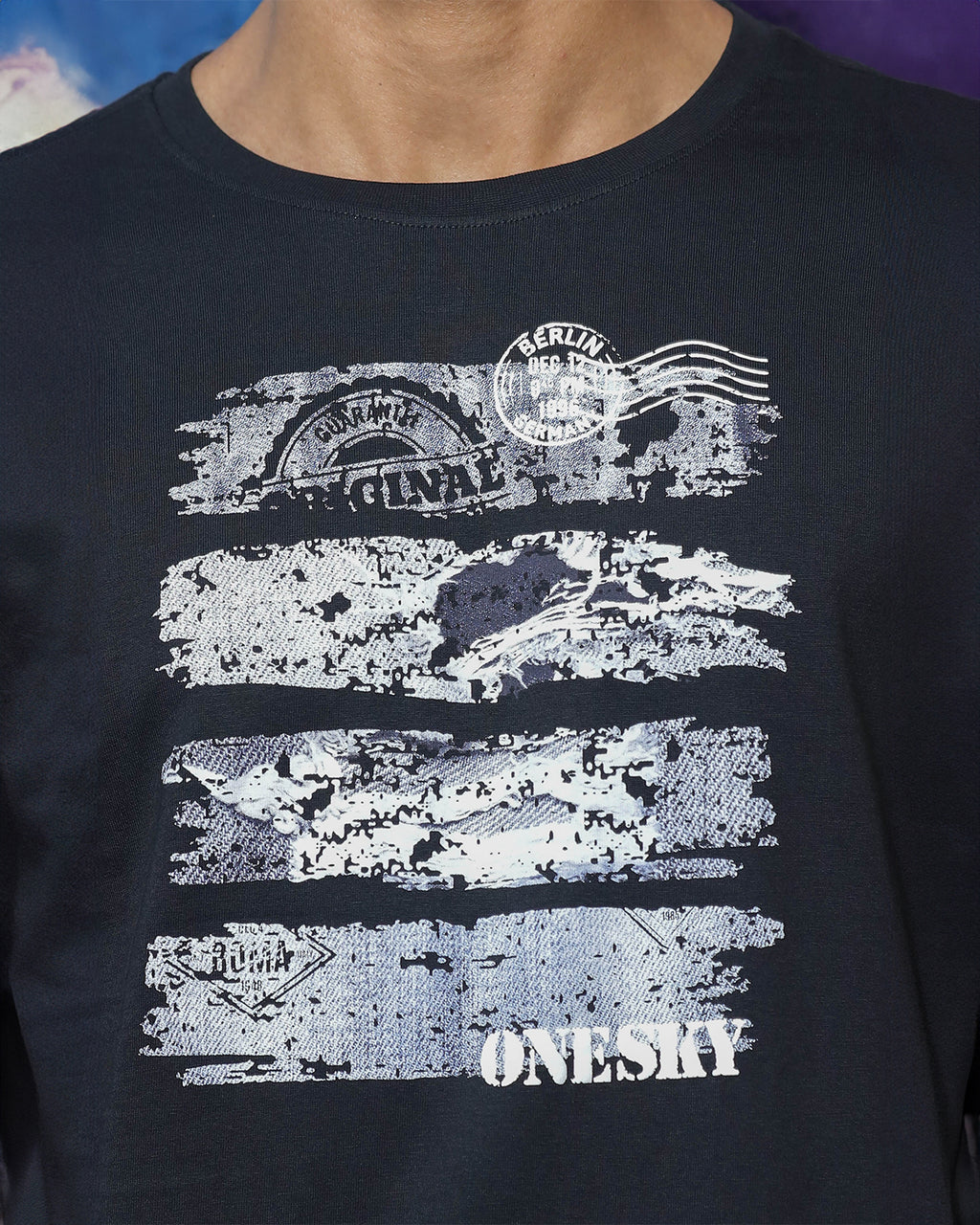 Men Printed Round Neck Pure Cotton Black T-Shirt