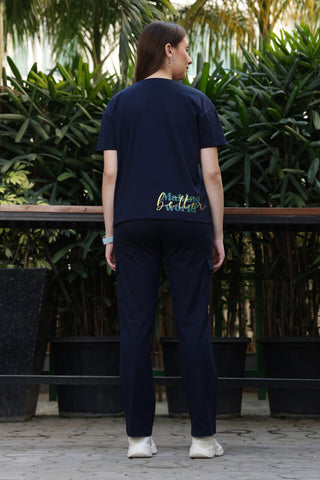 ONE SKY Women’s 100% Cotton Half Sleeve Co-Ord Set | Round Neck Top & Mid Rise Drawstring Bottom | Typography Print | 4 Pockets | Casual Wear | Machine Wash