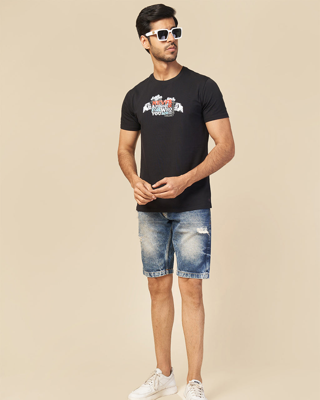 MENS PRINTED BLACK ROUND NECK TSHIRT