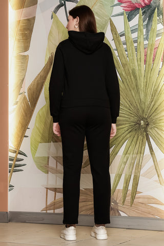 ONE SKY Women's Printed Hooded Tracksuit | Cotton Blend Co-ord Set with Zipper Jacket & Slip-On Pants | Typographic Design & 4 Pockets