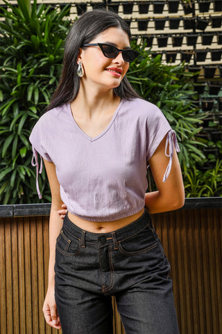 Womens V Neck Crop Top With Designer Sleeves