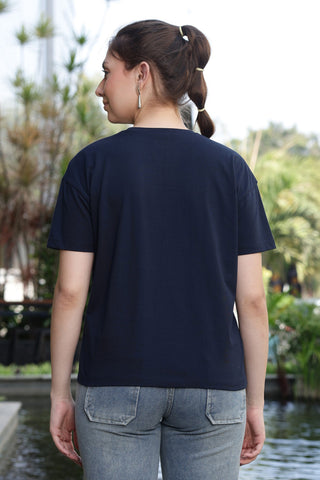 ONE SKY Women’s 100% Cotton Half Sleeve T-Shirt – Round Neck Graphic Print Top, Casual Pull-On Tee, Machine Washable