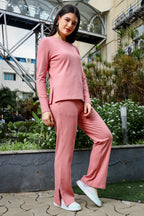 Womens Full Sleeve Top & Slit Cut Pant Co-Ord Set