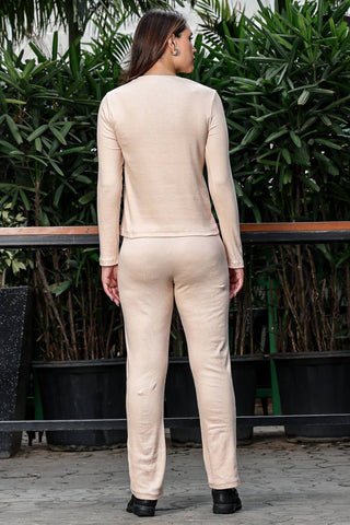 WOMEN ROUND NECK CREAM FULL SLV  CO-ORD SET