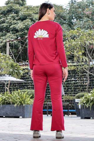 WOMEN ROUND NECK RED FULL SLV  CO-ORD SET