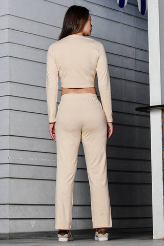 WOMEN ROUND NECK CREAM FULL SLV  CO-ORD SET