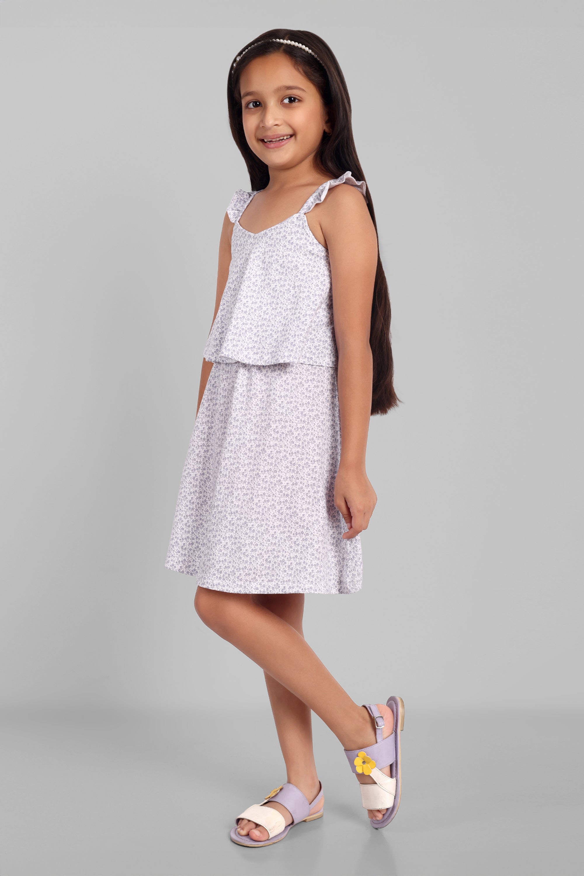 Girls Cotton Floral Print Sleeveless Dress