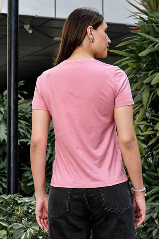 WOMEN ROUND NECK PINK T SHIRT