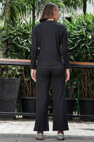 WOMEN ROUND NECK BLACK FULL SLV  CO-ORD SET