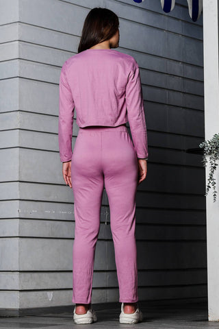 WOMEN ROUND NECK PURPLE FULL SLV  CO-ORD SET