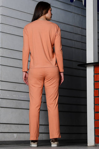 WOMEN ROUND NECK ORANGE FULL SLV  CO-ORD SET