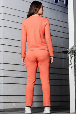 WOMEN ROUND NECK ORANGE FULL SLV  CO-ORD SET