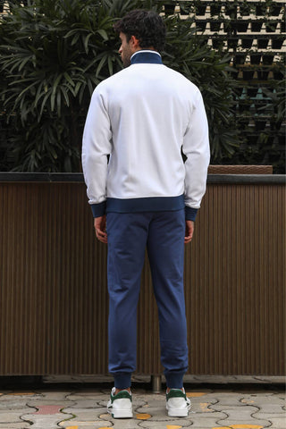 Men's Solid Tracksuit Set | Cotton Blend with Mock Collar Zip-Up Top & Drawstring Joggers | Mid-Rise Fit | 4 Pockets | Long Sleeves | Casual Athleisure Gym Wear