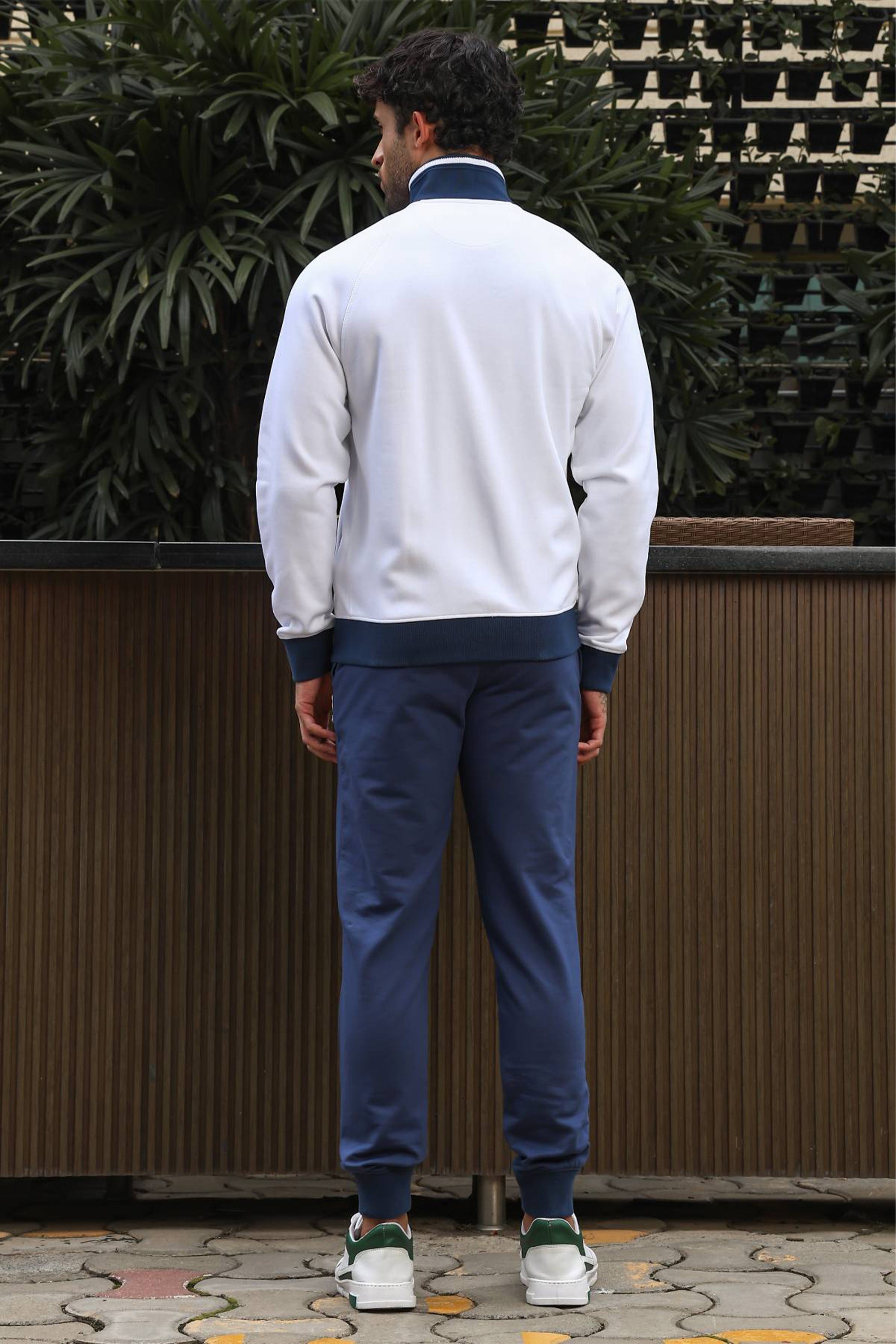 Men's Solid Tracksuit Set | Cotton Blend with Mock Collar Zip-Up Top & Drawstring Joggers | Mid-Rise Fit | 4 Pockets | Long Sleeves | Casual Athleisure Gym Wear