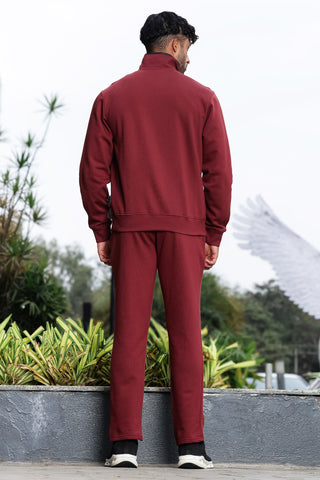 Men’s Solid Tracksuit Set | Mock Collar Zip-Up Jacket with 3 Pockets & Slip-On Joggers | Cotton Blend | Mid-Rise Flat Front | Long Sleeves | Casual Athleisure Wear