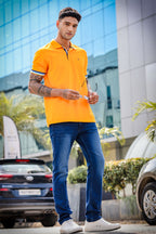 Men's Pure Cotton Polo T-shirt with Multicolor Piping