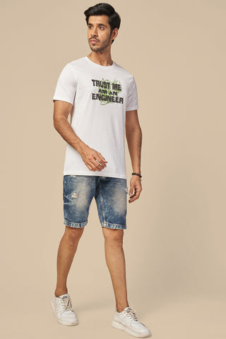 ONE SKY MEN WHITE TYPOGRAPHY PRINTED T SHIRT