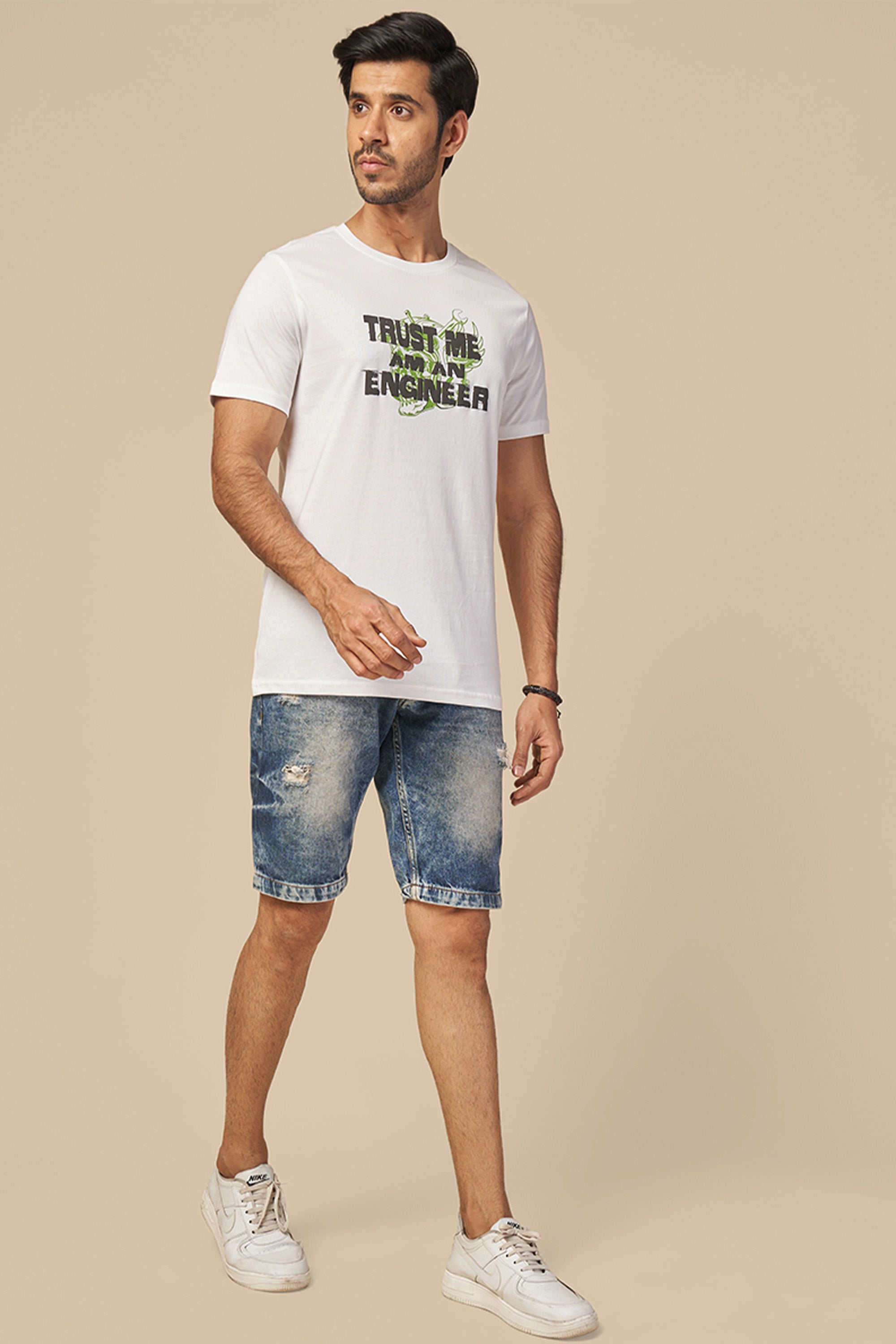 ONE SKY MEN WHITE TYPOGRAPHY PRINTED T SHIRT
