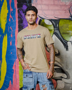 Men's Patrified Oak Colored "Suave" Embroidered Pure Cotton Tshirt