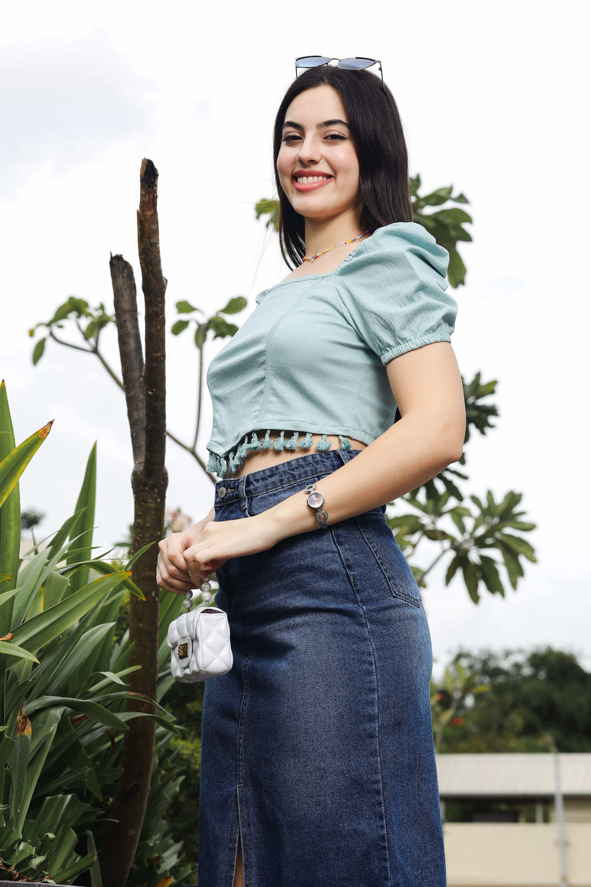 Womens Puff Sleeves Square Neck Crop Top with Tessles
