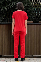 WOMEN ROUND NECK RED HALF SLV  CO-ORD SET