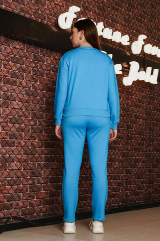 ONE SKY Women's Embroidered Round Neck Tracksuit | Cotton Blend Solid Co-ord Set with Drawstring Top & Slip-On Pants | 2 Pockets | Flat Front